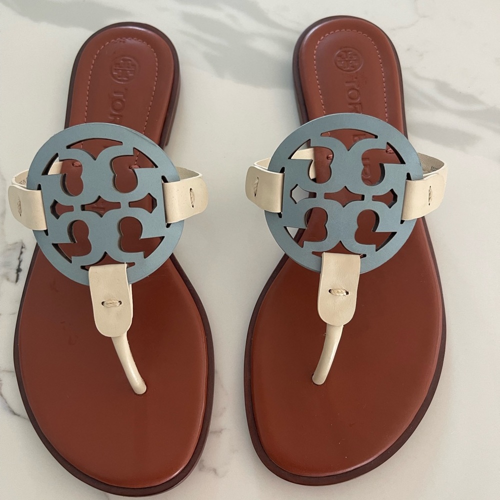 EUC Tory Burch miller sandals. Baby blue and cream color. Size 7